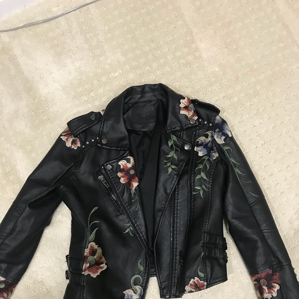 Blank Pleather Jacket With Flower Embroidery S - image 1